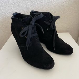 Dolce Vita Black Suede Lace Up Wedge Booties,  9.5